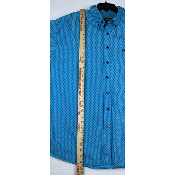ARIAT Button Down Mens XXL Long Sleeve Geometric Rodeo Cowboy Turquoise Blue - Picture 6 of 8